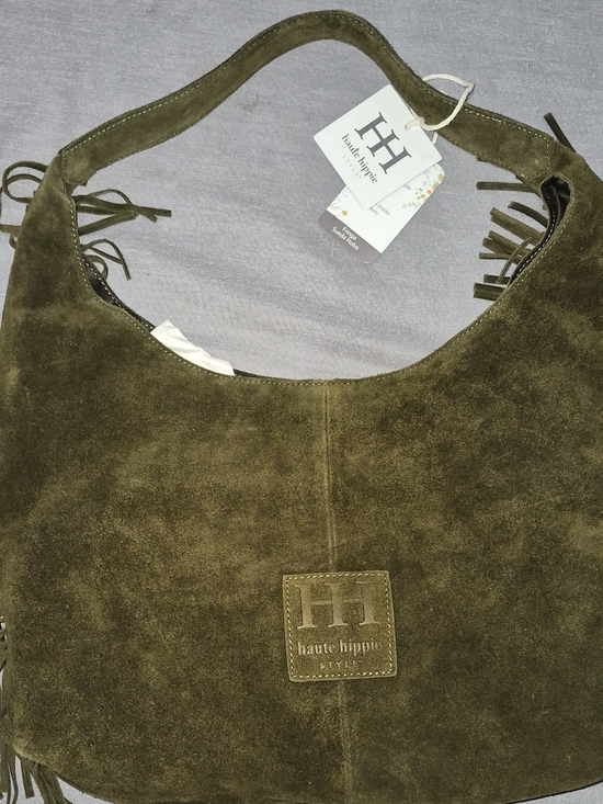 Haute Hippie Handbags - Haute Hippie Olive Green Suede Hobo Bag with Fringe